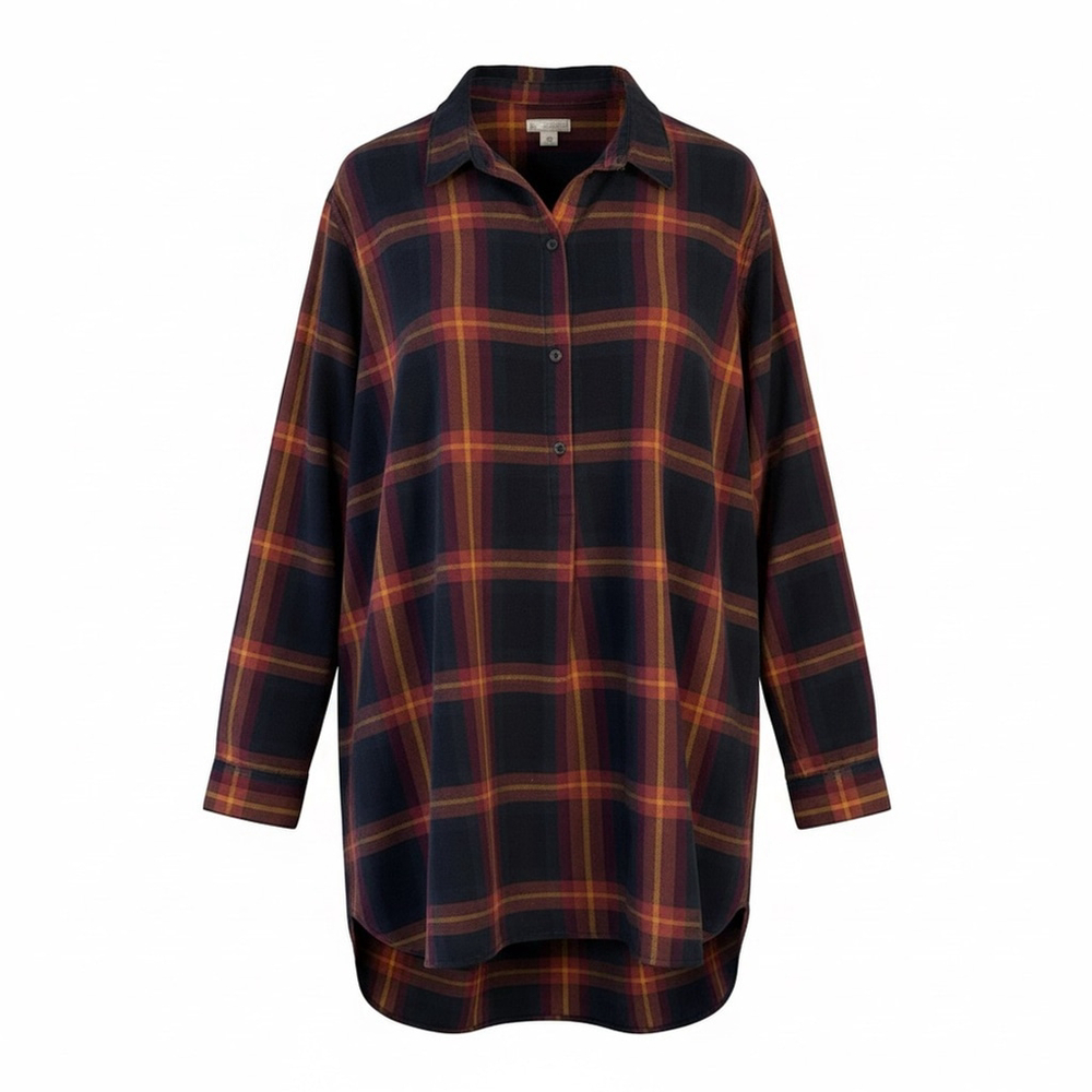 GAP Multicolor Plaid Tunic Flannel Shirt Size L Cottagecore Fall Cozy Relaxed